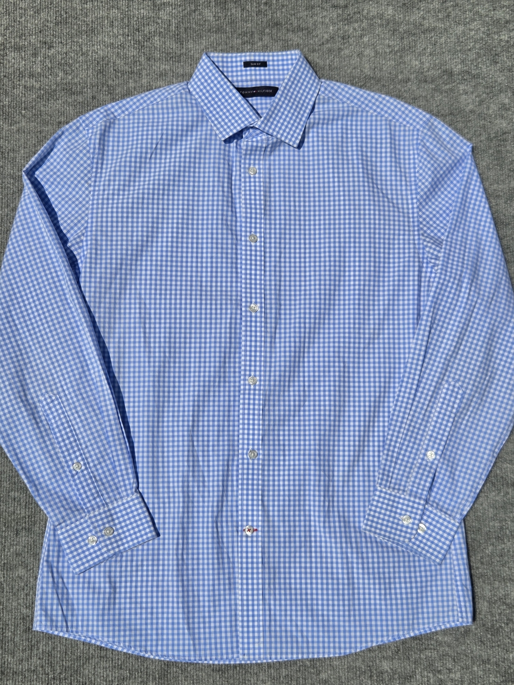 Tommy Hilfiger Slim Fit Blue/White Gingham Dress Shirt 15-15.5 32/33 Size-Medium